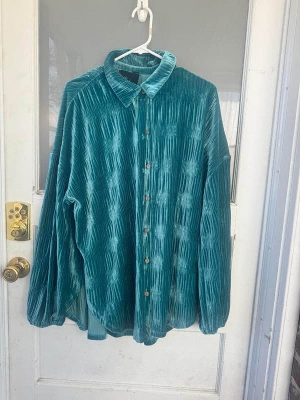 Buckle Velvet Teal Pleated Button-Down Shirt